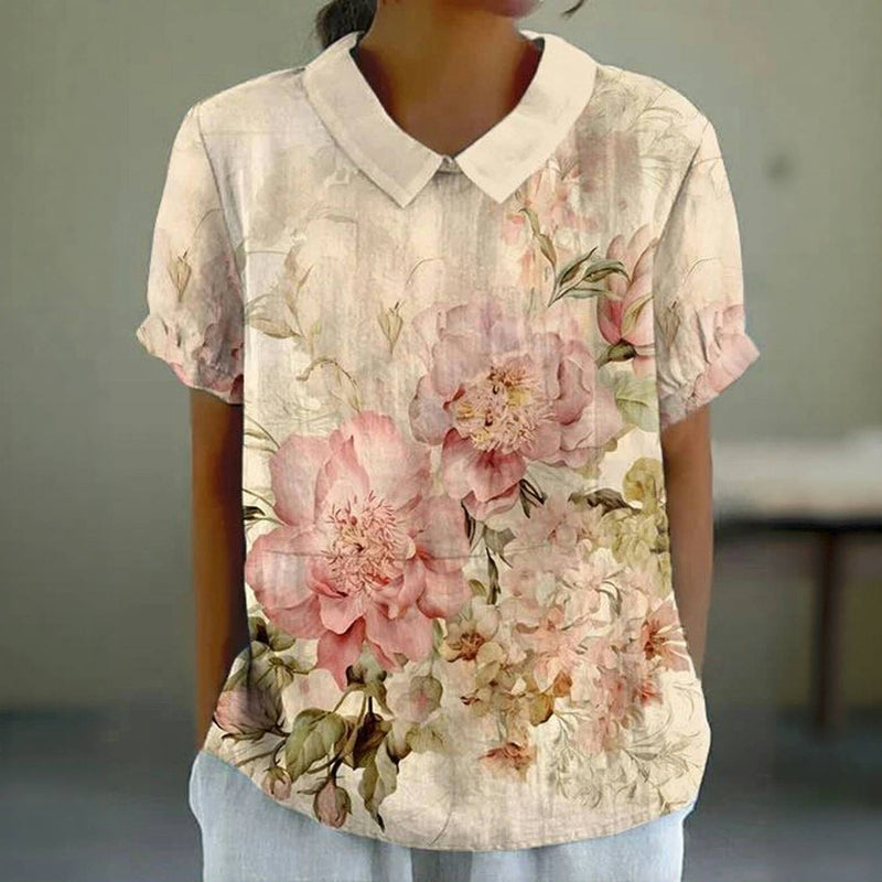 Florine | Kurzarm-Bluse mit Blumenprint und Hemdkragen für Frauen
