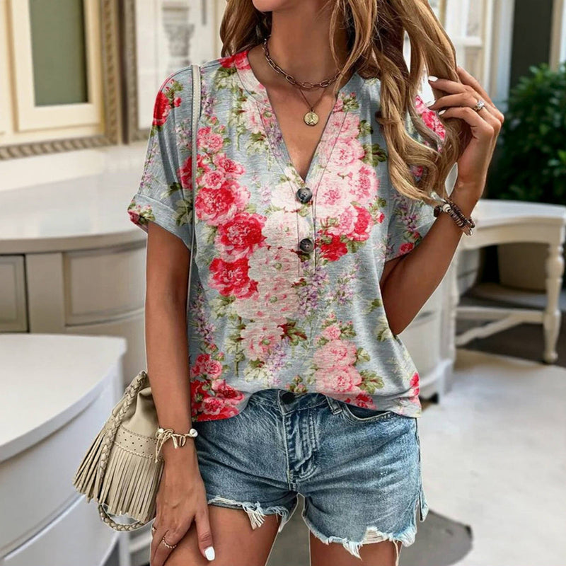 Kaye | Bluse mit V-Ausschnitt, Blumenprint und Knopfleiste für Frauen