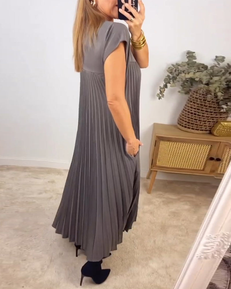 Lia | Damen Elegant Plissee Maxikleid