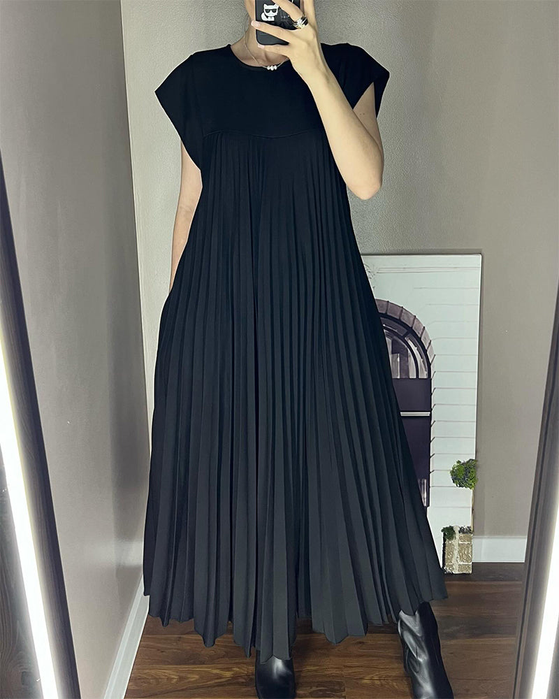Lia | Damen Elegant Plissee Maxikleid