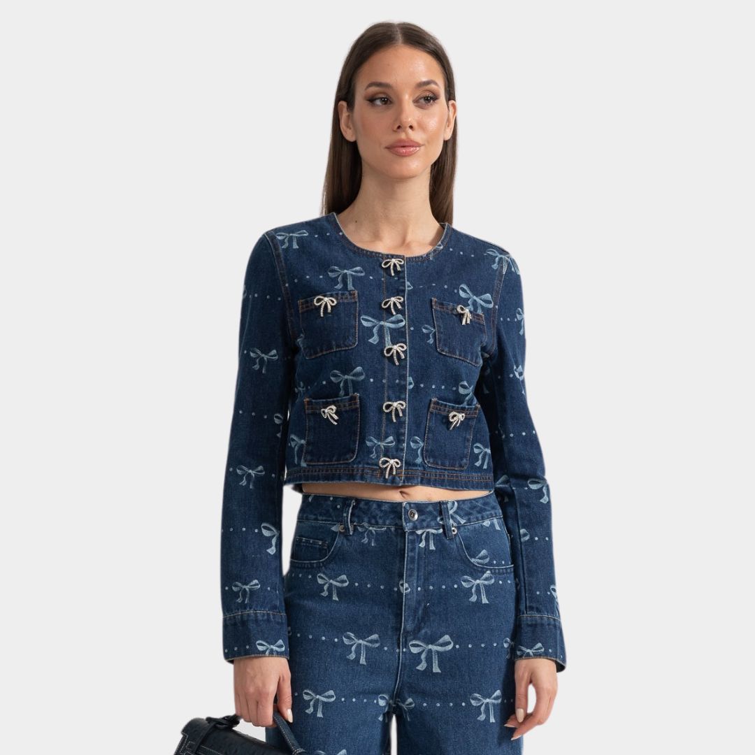 Lilou | Zweiteiler aus Denim mit Schleifenmuster für Frauen