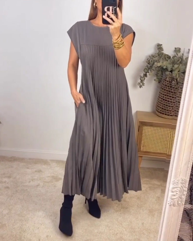 Lia | Damen Elegant Plissee Maxikleid