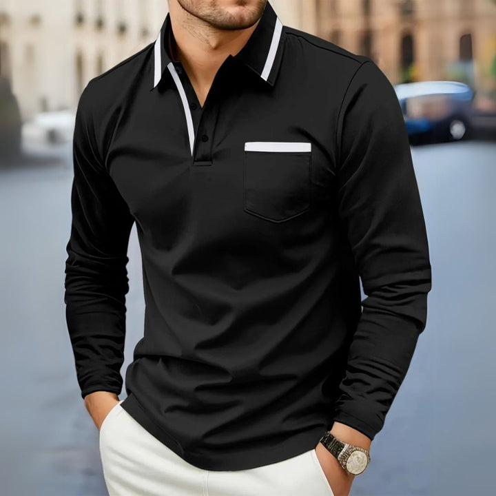 Leonard | Langarm-Poloshirt mit Kontrastdetails für Männer