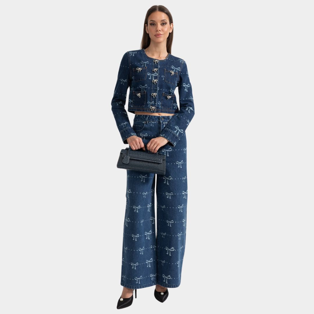 Lilou | Zweiteiler aus Denim mit Schleifenmuster für Frauen