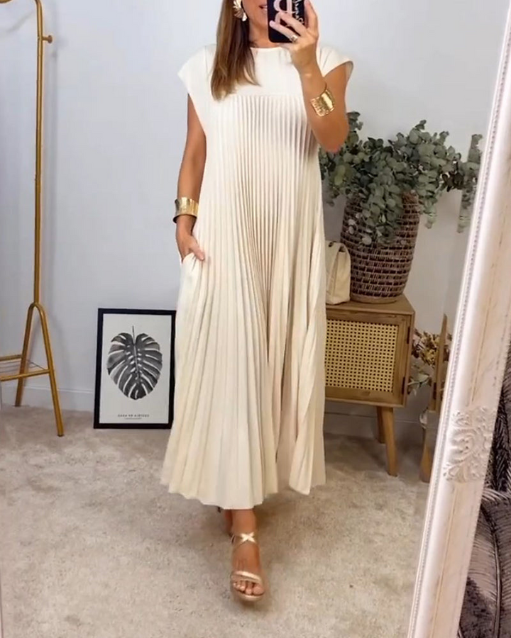Lia | Damen Elegant Plissee Maxikleid