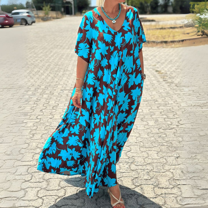 Dorotea | Weit geschnittenes Maxikleid mit Blumenprint und V-Ausschnitt für Frauen