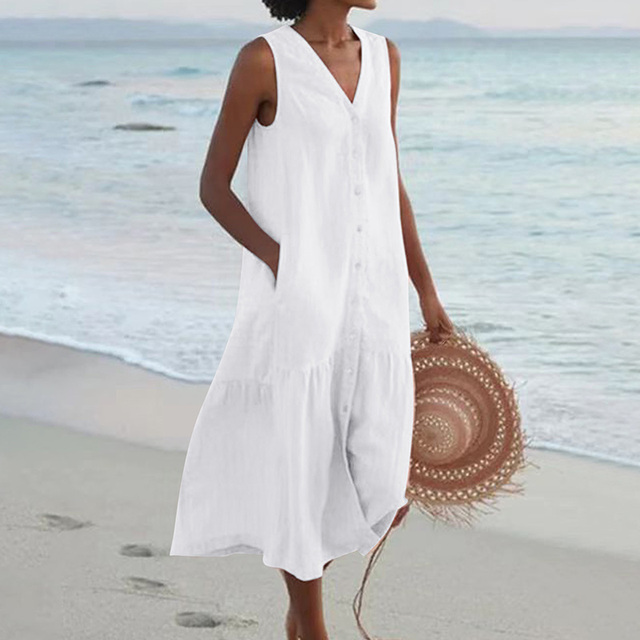 Nora | Ärmelloses Sommerkleid mit Knopfleiste für Frauen