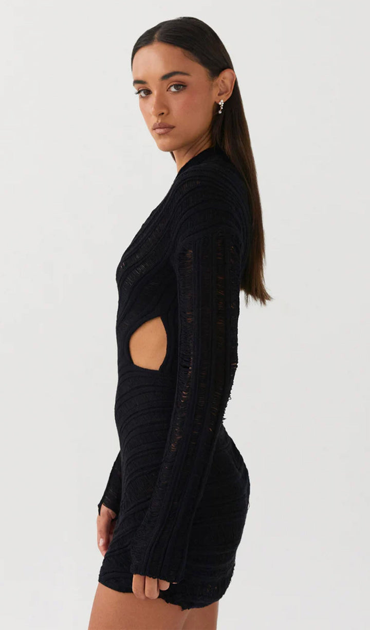 Muriel | Damen Minikleid Cut-Out mit Strukturdesign