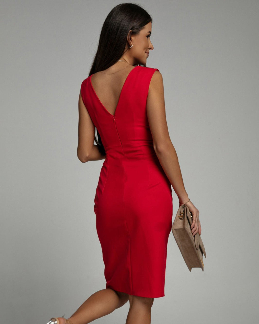 Elisa | Damen Etuikleid Elegant mit Falten und Schlitz