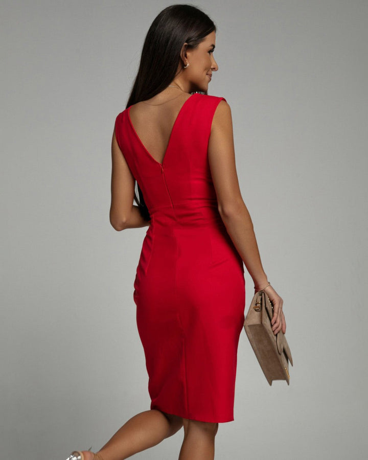 Elisa | Damen Etuikleid Elegant mit Falten und Schlitz