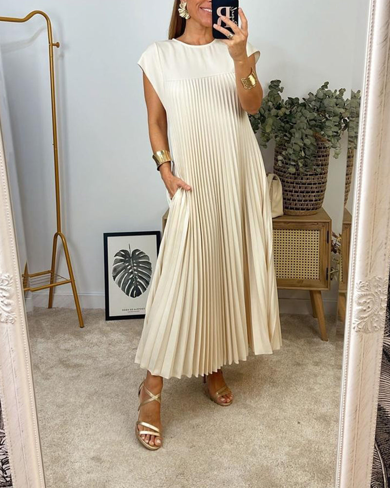 Lia | Damen Elegant Plissee Maxikleid
