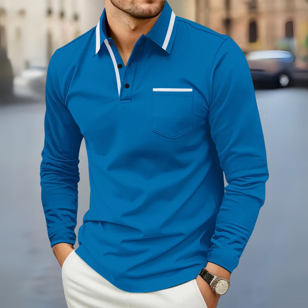 Leonard | Langarm-Poloshirt mit Kontrastdetails für Männer
