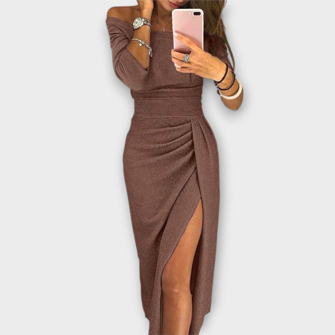 Celine | Damen Off-Shoulder Abendkleid mit Schlitz