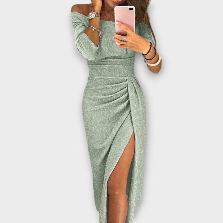 Celine | Damen Off-Shoulder Abendkleid mit Schlitz