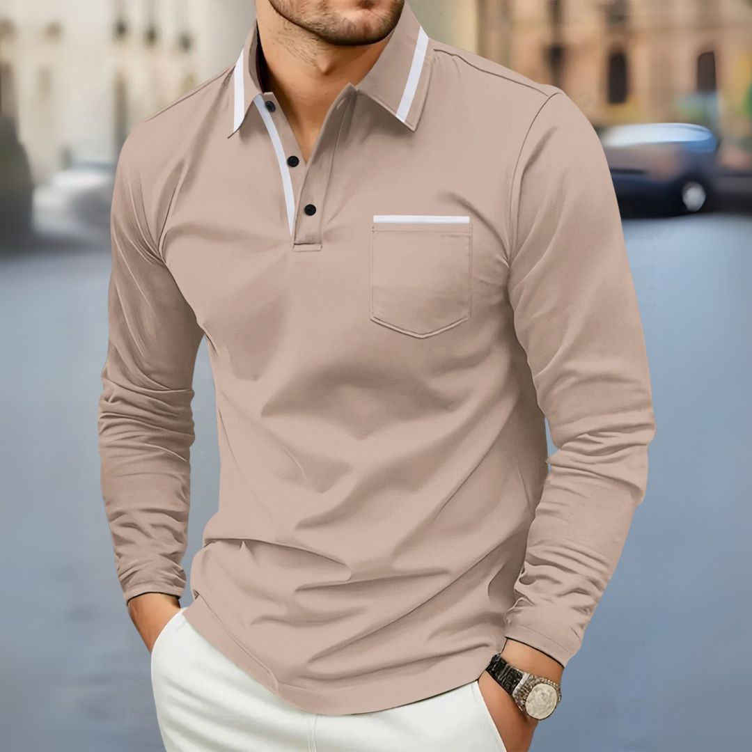 Leonard | Langarm-Poloshirt mit Kontrastdetails für Männer