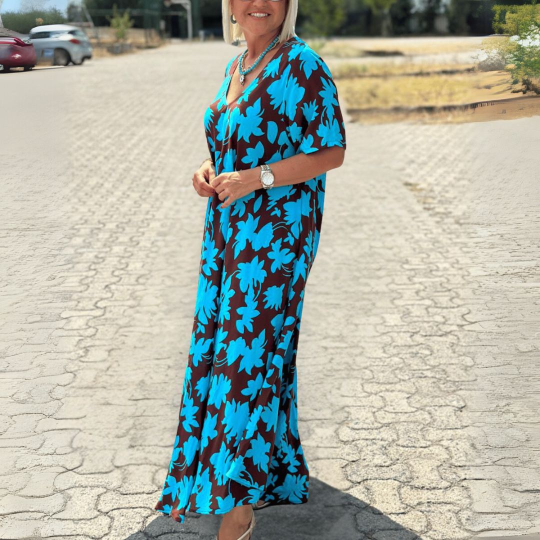Dorotea | Weit geschnittenes Maxikleid mit Blumenprint und V-Ausschnitt für Frauen