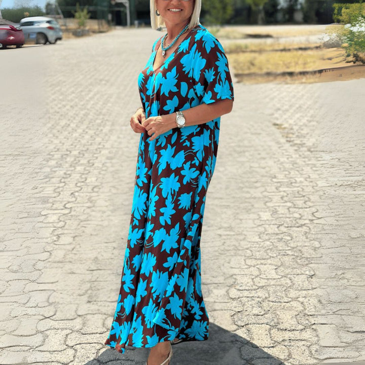 Dorotea | Weit geschnittenes Maxikleid mit Blumenprint und V-Ausschnitt für Frauen