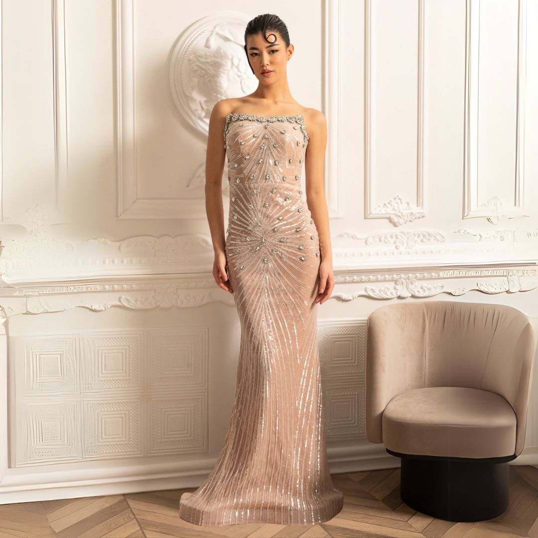 Aura | Elegantes Abendkleid mit Pailletten und Stickerei