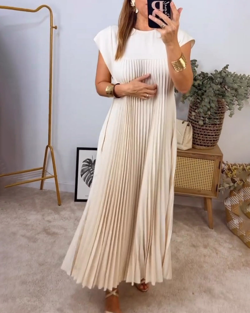 Lia | Damen Elegant Plissee Maxikleid