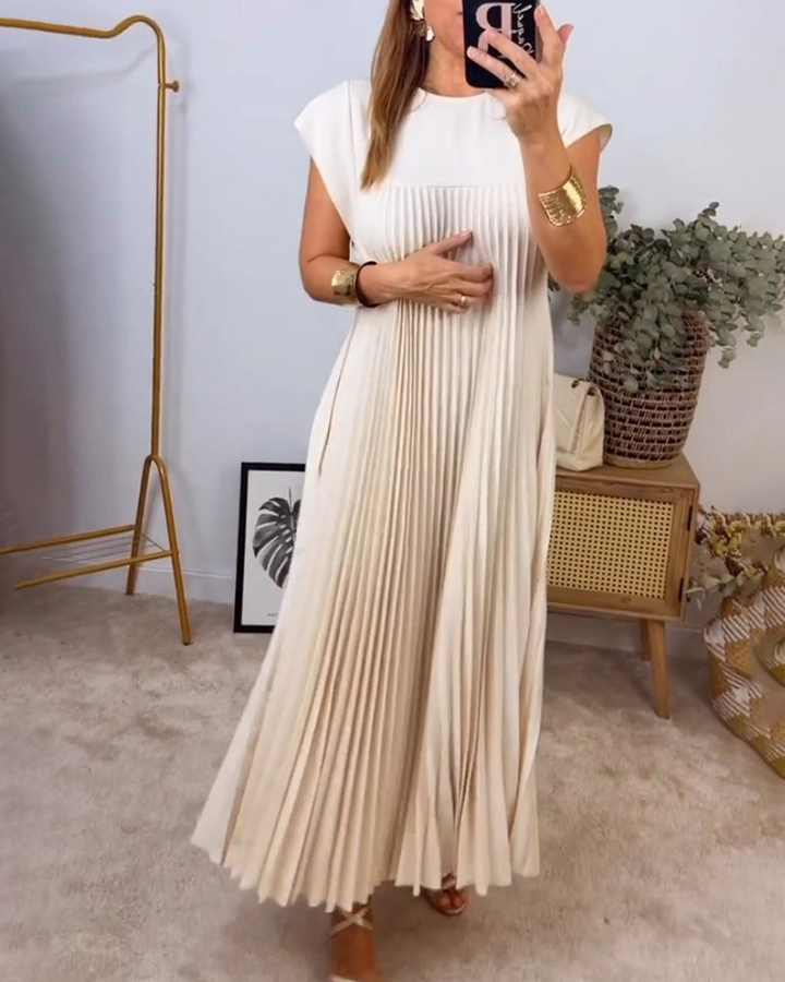 Lia | Damen Elegant Plissee Maxikleid