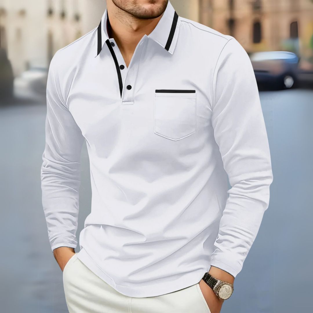 Leonard | Langarm-Poloshirt mit Kontrastdetails für Männer
