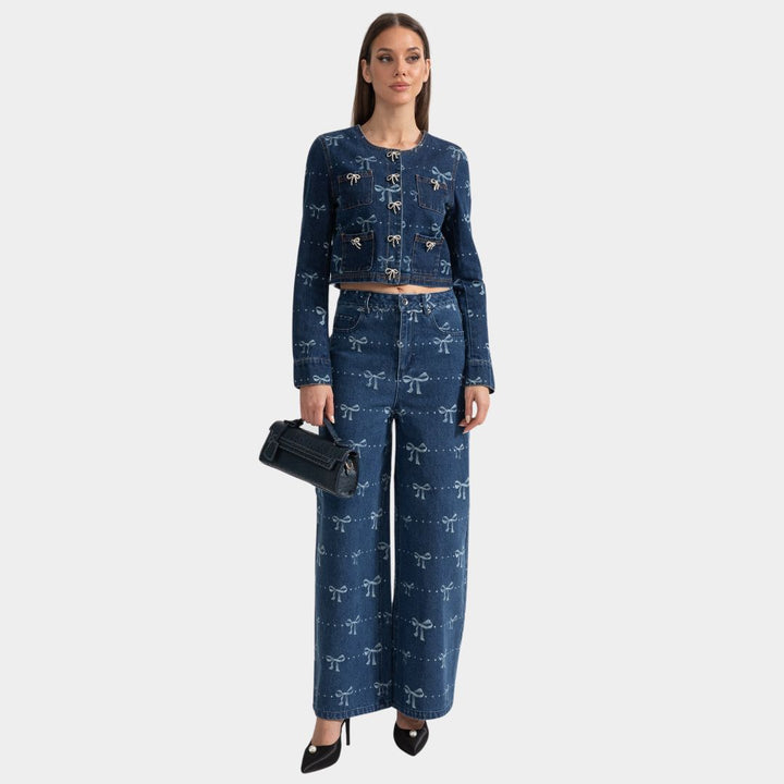 Lilou | Zweiteiler aus Denim mit Schleifenmuster für Frauen