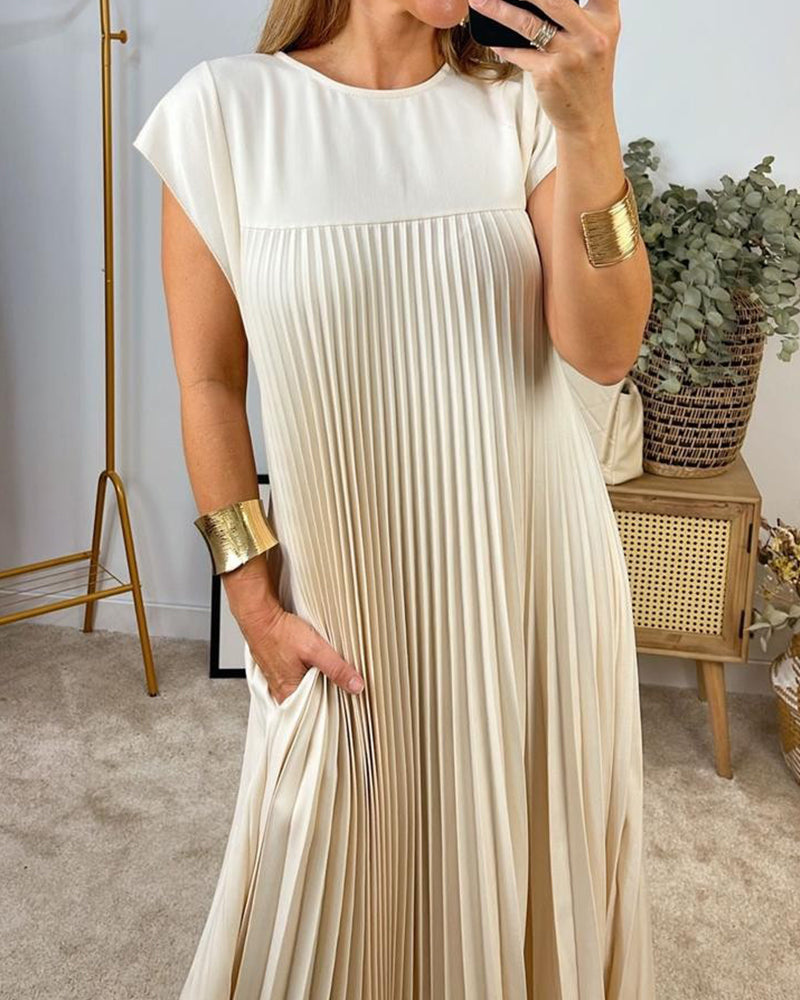 Lia | Damen Elegant Plissee Maxikleid