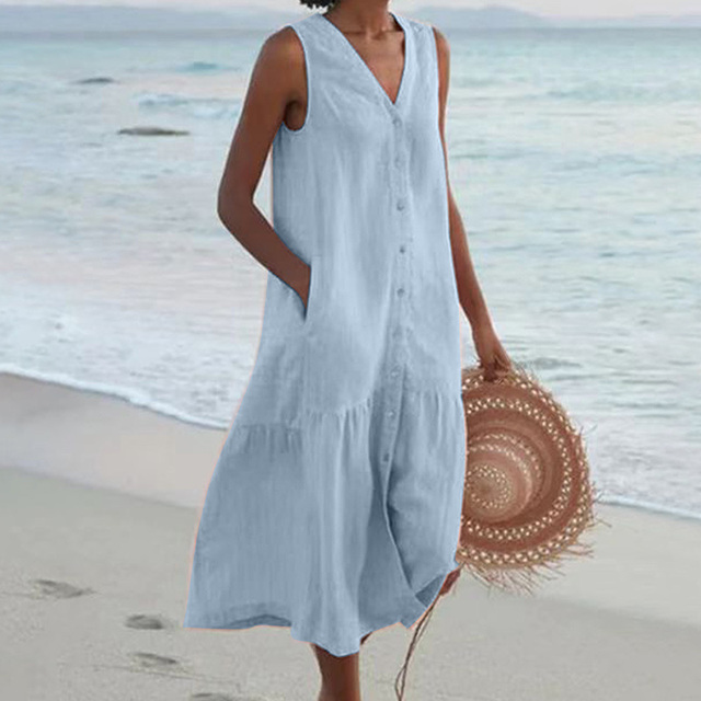 Nora | Ärmelloses Sommerkleid mit Knopfleiste für Frauen