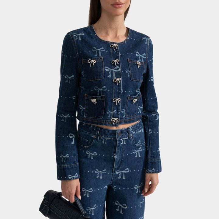 Lilou | Zweiteiler aus Denim mit Schleifenmuster für Frauen