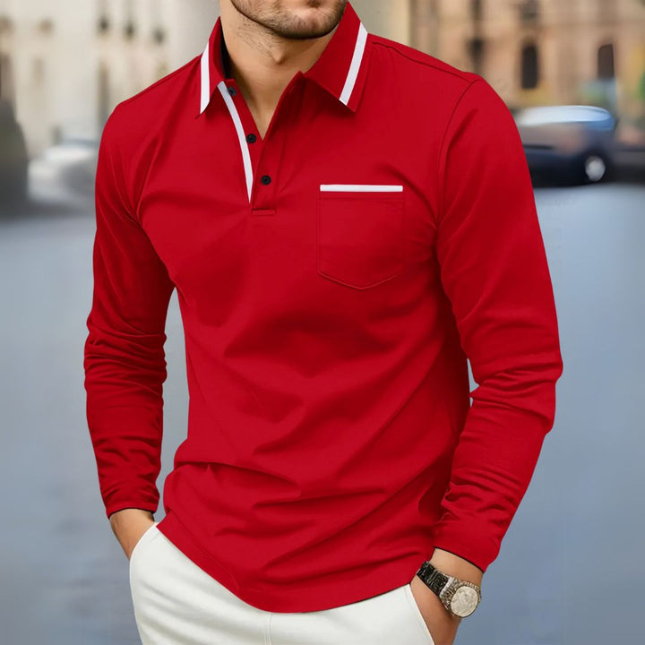 Leonard | Langarm-Poloshirt mit Kontrastdetails für Männer