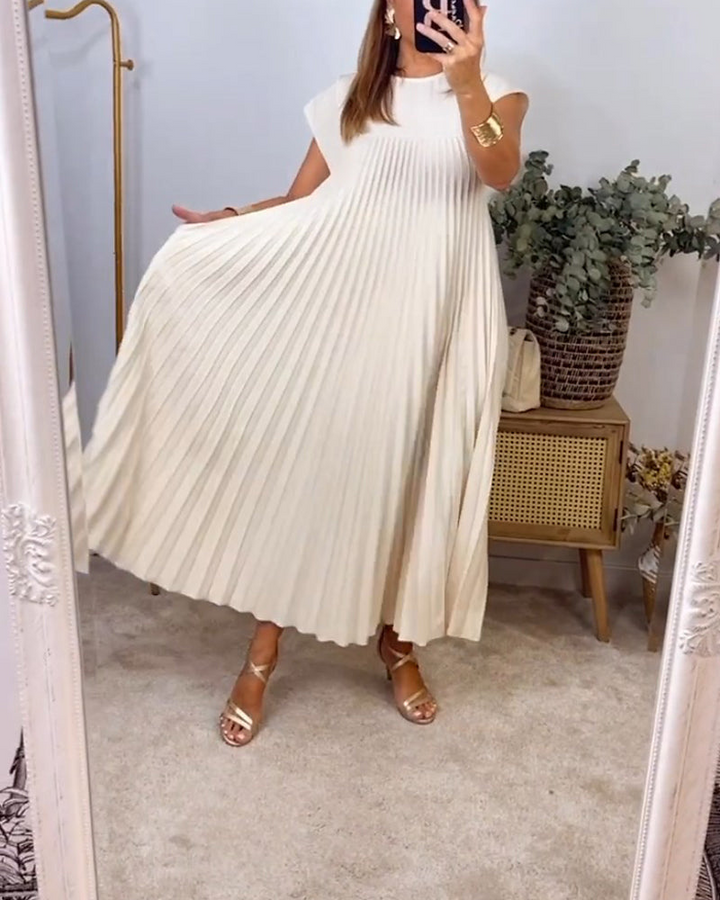 Lia | Damen Elegant Plissee Maxikleid