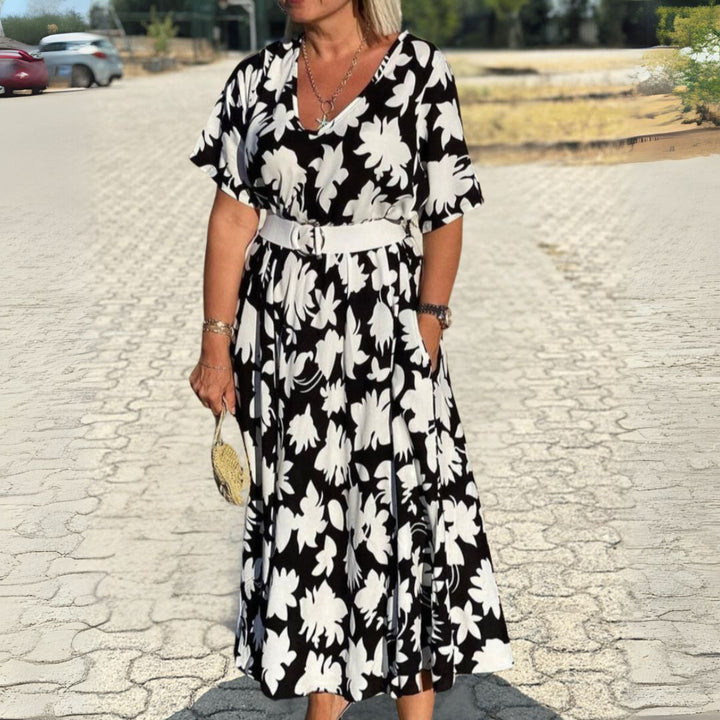 Dorotea | Weit geschnittenes Maxikleid mit Blumenprint und V-Ausschnitt für Frauen