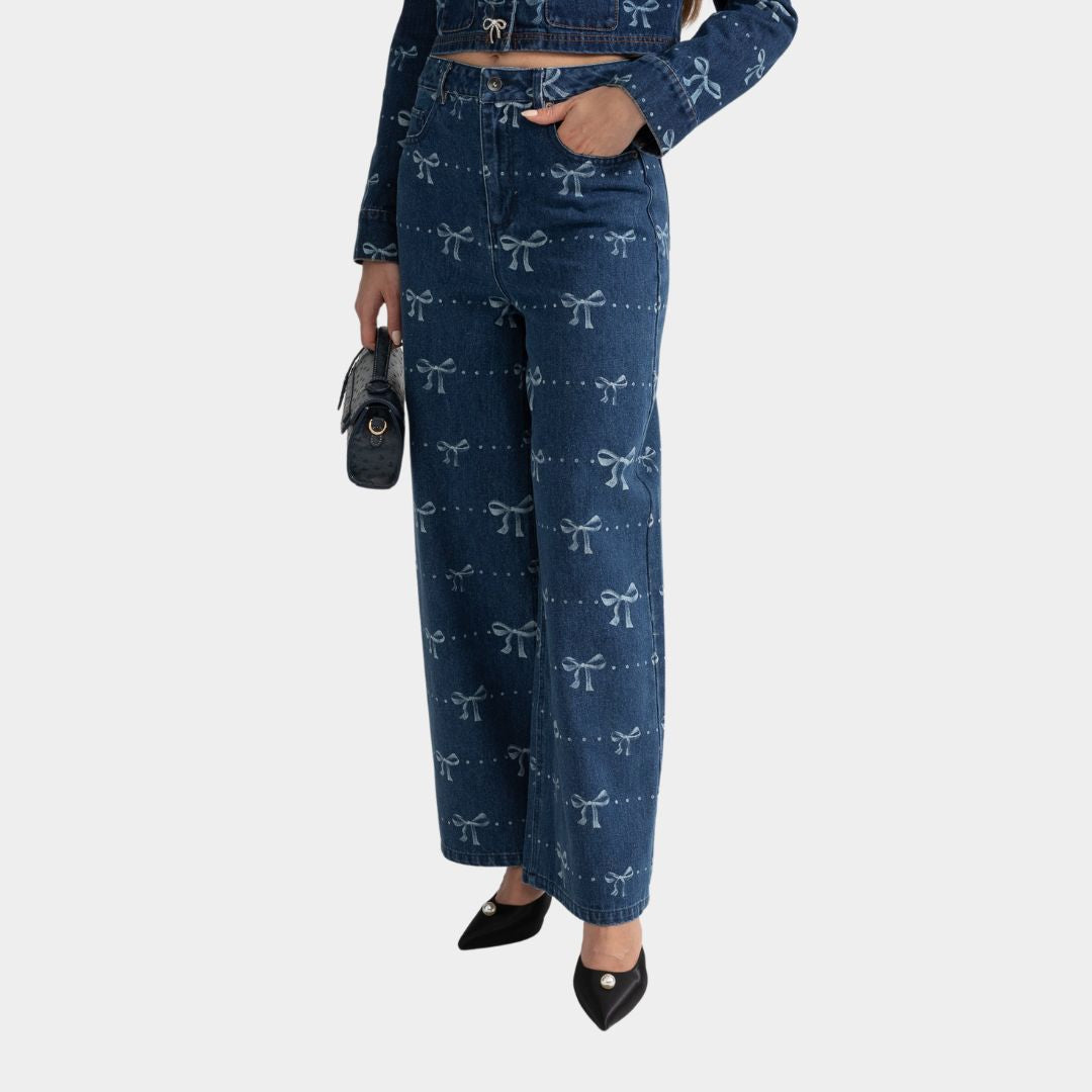 Lilou | Zweiteiler aus Denim mit Schleifenmuster für Frauen