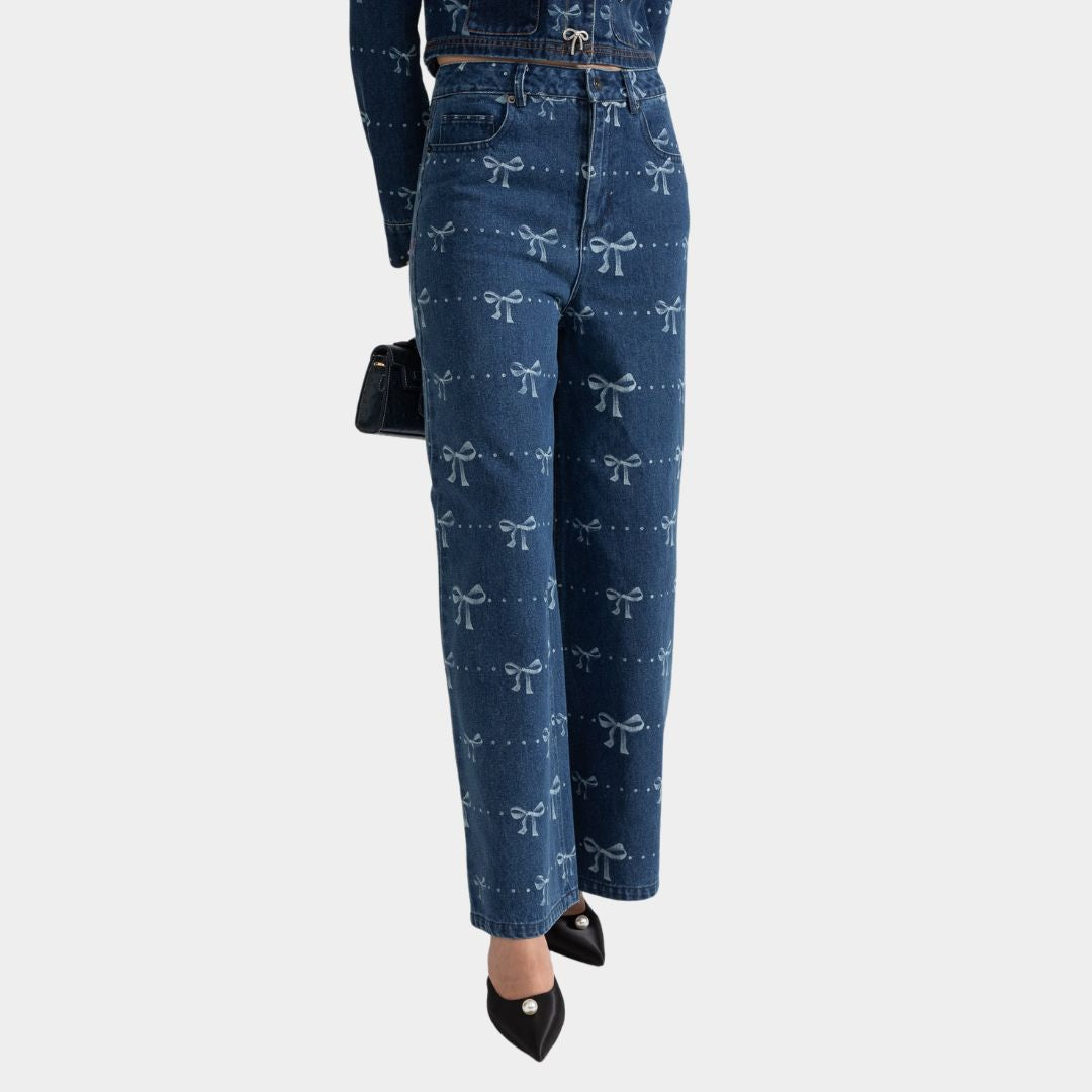 Lilou | Zweiteiler aus Denim mit Schleifenmuster für Frauen