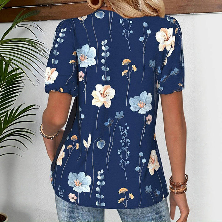 Mireya | V-Ausschnitt-Bluse mit Blumenprint und kurzen Ärmeln für Frauen