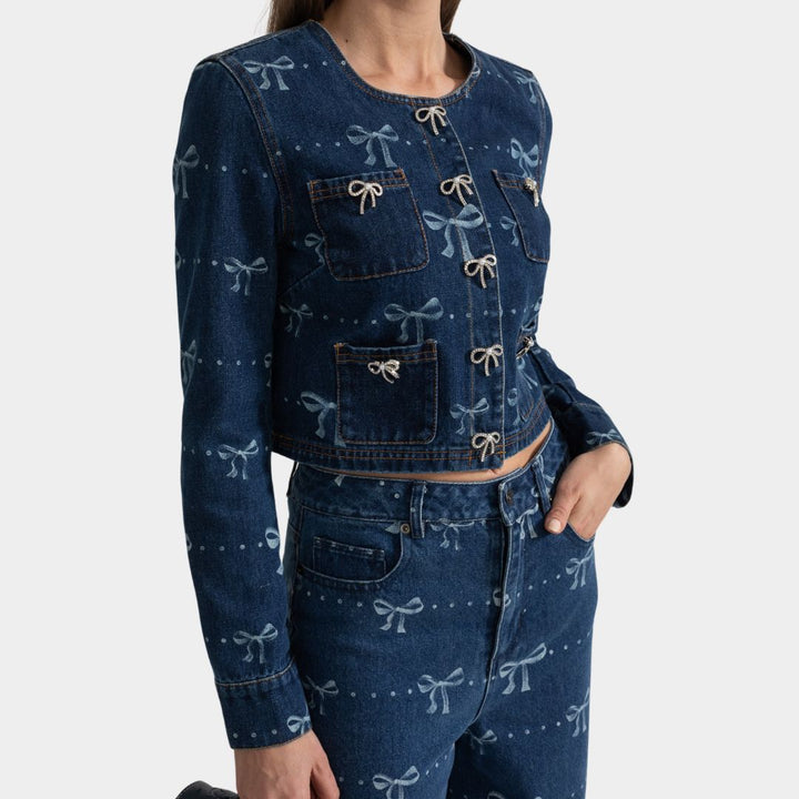 Lilou | Zweiteiler aus Denim mit Schleifenmuster für Frauen