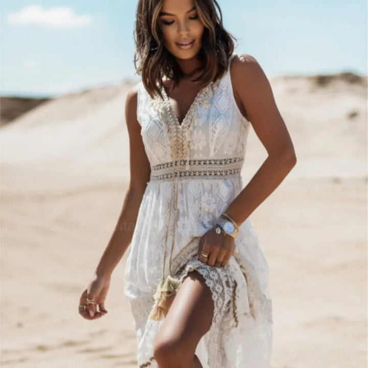 Loreta | Ärmelloses Boho Maxikleid mit Schlitz für Frauen