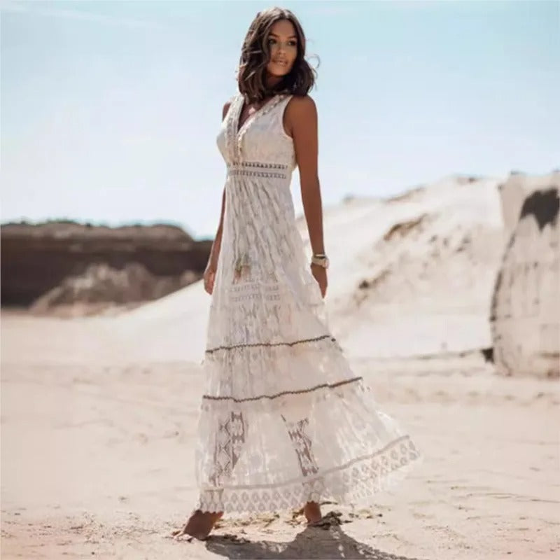 Loreta | Ärmelloses Boho Maxikleid mit Schlitz für Frauen