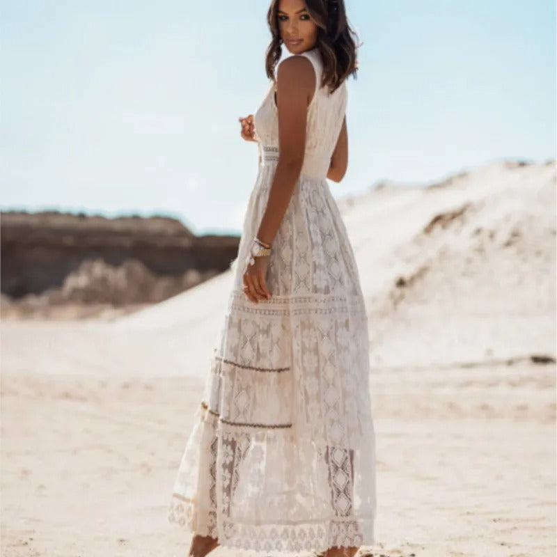 Loreta | Ärmelloses Boho Maxikleid mit Schlitz für Frauen