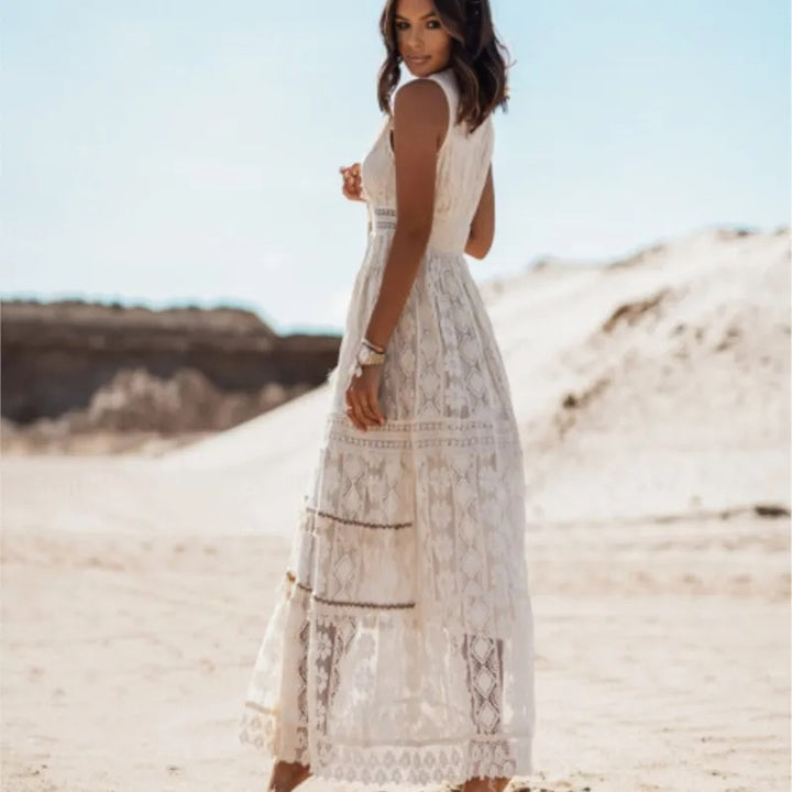 Loreta | Ärmelloses Boho Maxikleid mit Schlitz für Frauen