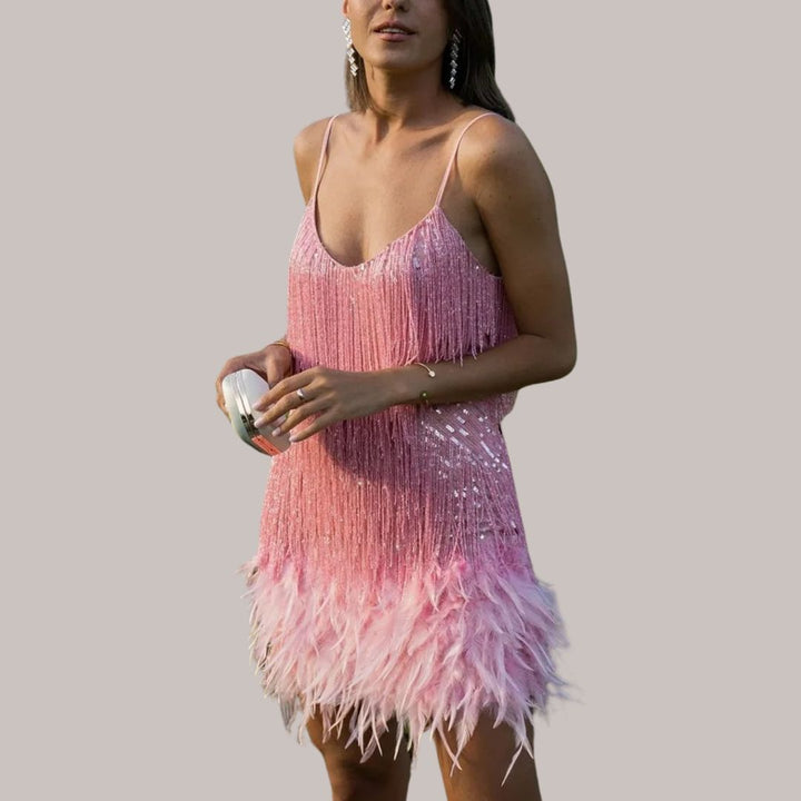 Carlie | Fransen-Minikleid mit Federn für Frauen
