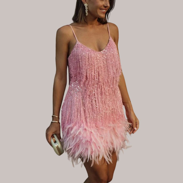 Carlie | Fransen-Minikleid mit Federn für Frauen