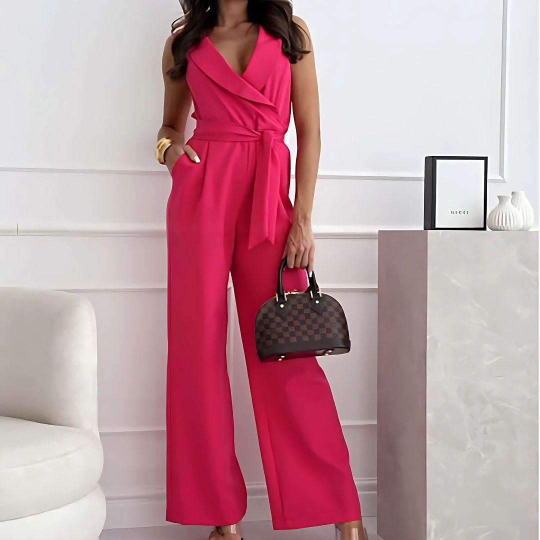 Cecilia | Ärmelloser Jumpsuit mit Wickeloptik und Taillengürtel für Frauen