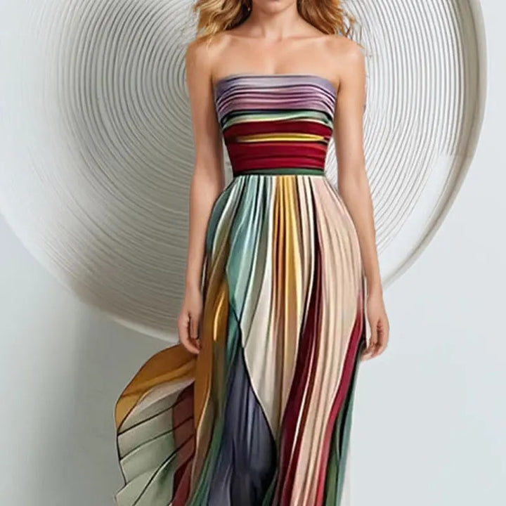 Mariane | Damen Elegant Plissee Maxikleid