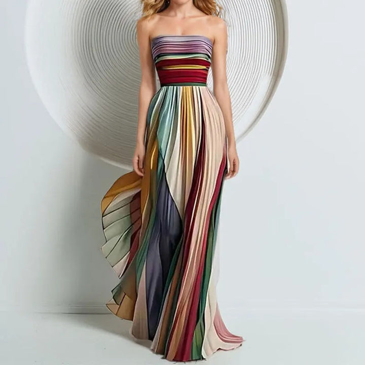 Mariane | Damen Elegant Plissee Maxikleid