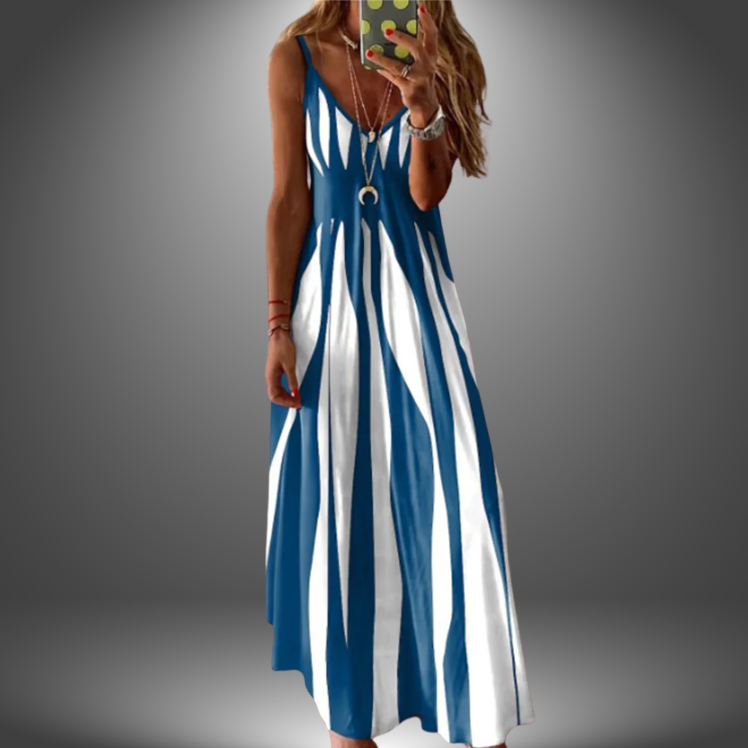 Linda | Damen Maxikleid Sommer Boho mit Streifenmuster