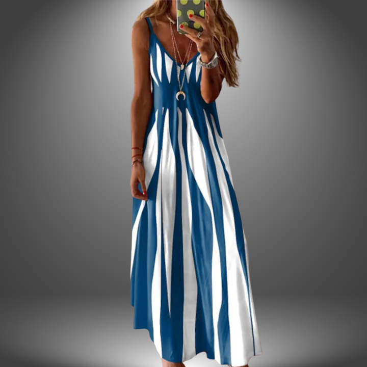 Linda | Damen Maxikleid Sommer Boho mit Streifenmuster