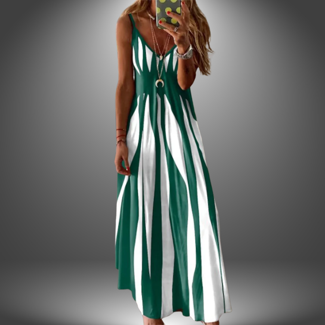 Linda | Damen Maxikleid Sommer Boho mit Streifenmuster