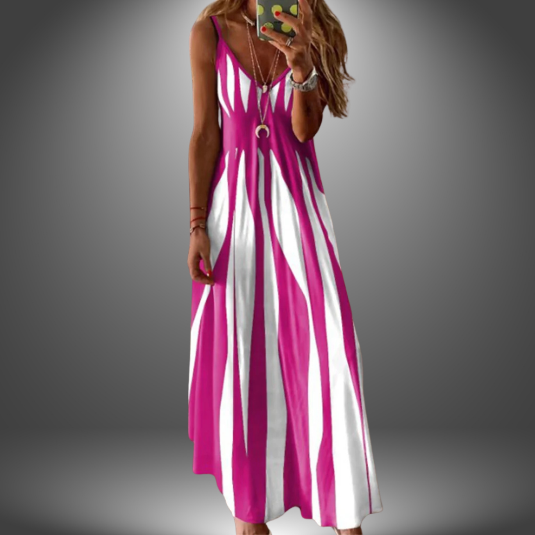 Linda | Damen Maxikleid Sommer Boho mit Streifenmuster