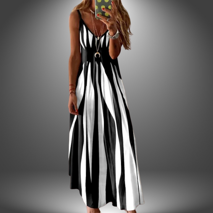 Linda | Damen Maxikleid Sommer Boho mit Streifenmuster